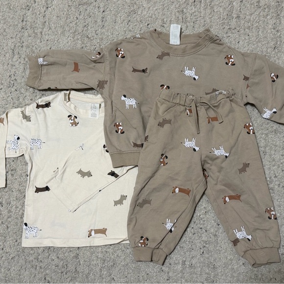 H&M Kids Sweatsuit Tracksuit & Matching Tee Dog all over Print size 12 months - Picture 1 of 3